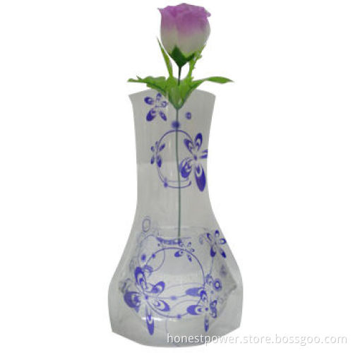 Plastic flower vase, made from laminated film, unbreakable, reusable